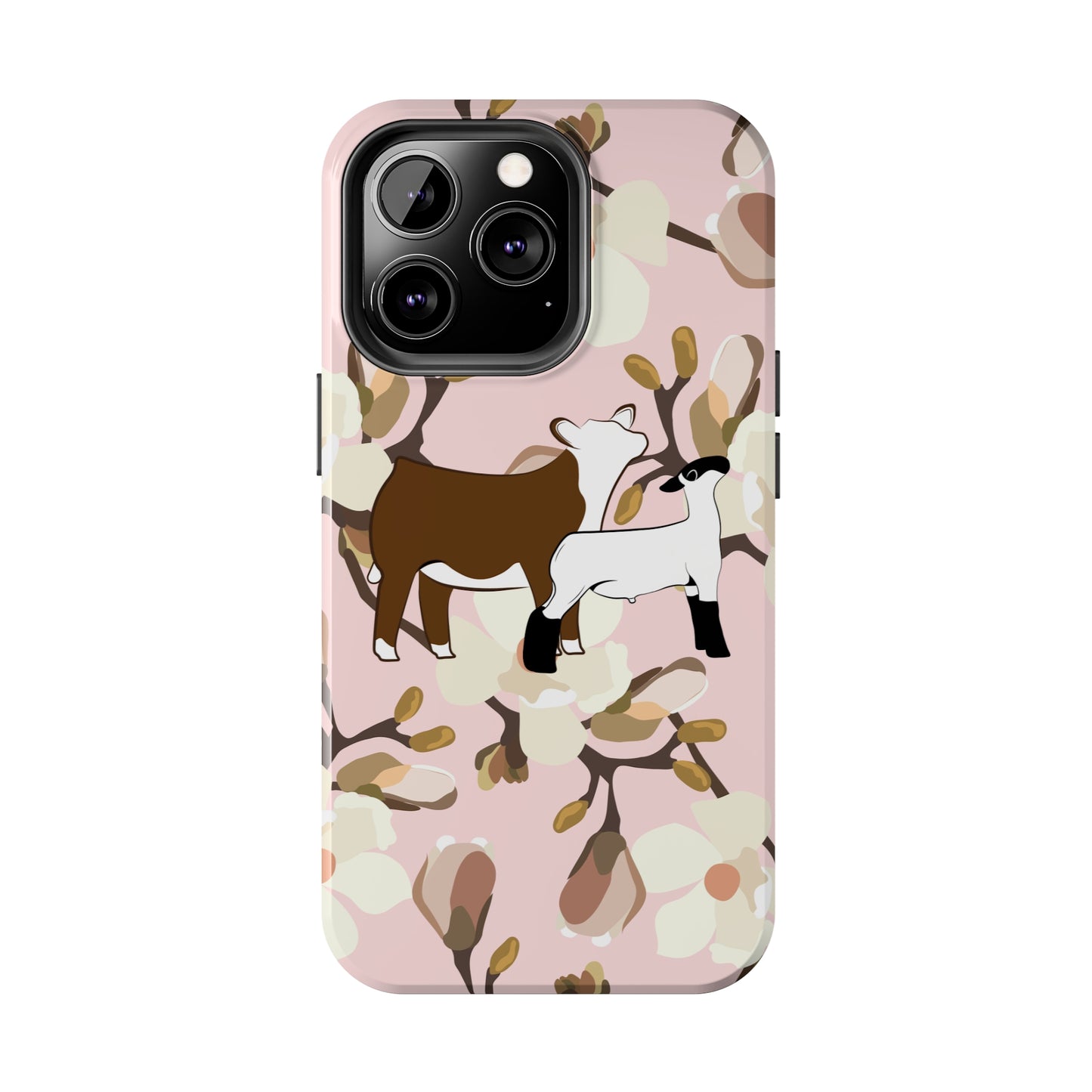 Show Lamb and Hereford Heifer Pink Magnolia Print Phone Cases | Livestock Phone Case | Livestock Gifts for Her | Lamb and Heifer Phone Case