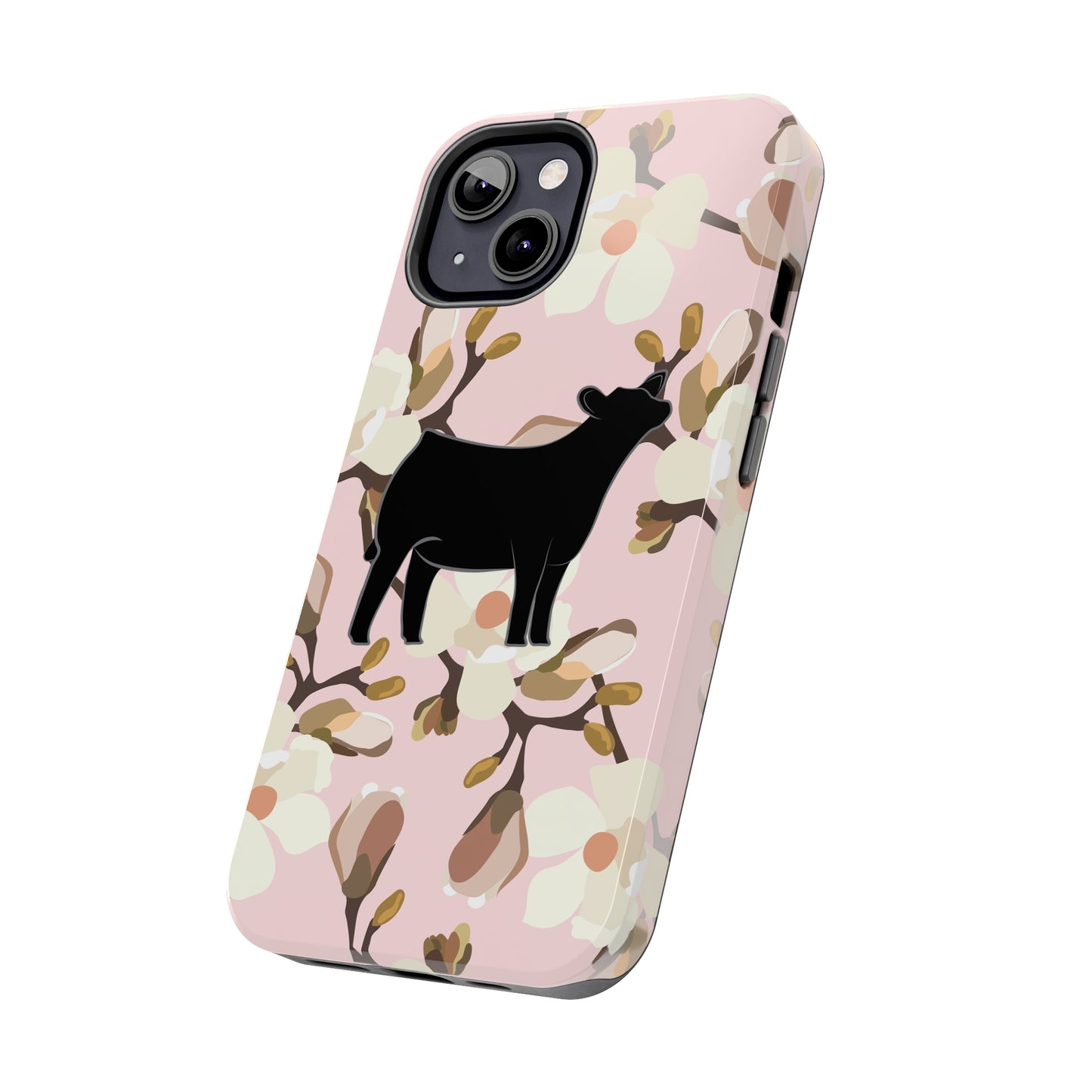 Angus Show Heifer Pink Magnolia Print Phone Cases | Livestock Phone Case | Livestock Gifts for Her | 4H Club Gifts | Show Heifer Phone Case