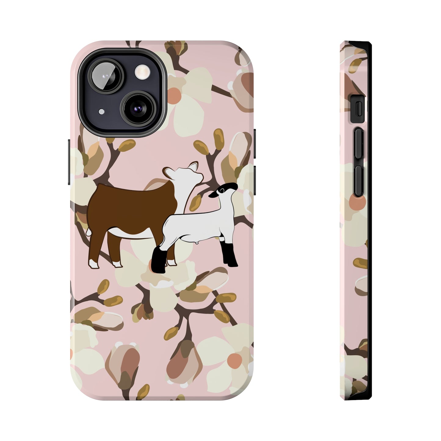 Show Lamb and Hereford Heifer Pink Magnolia Print Phone Cases | Livestock Phone Case | Livestock Gifts for Her | Lamb and Heifer Phone Case