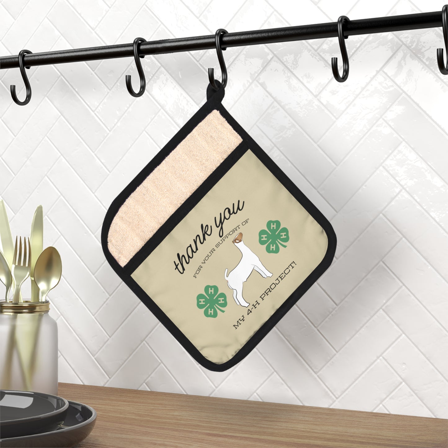 4H Club Buyers Gift - Pot Holder with Pocket | Show Goat Buyer Gift | 4-H Clover | County Fair Buyers Gift | Livestock Thank You Gift