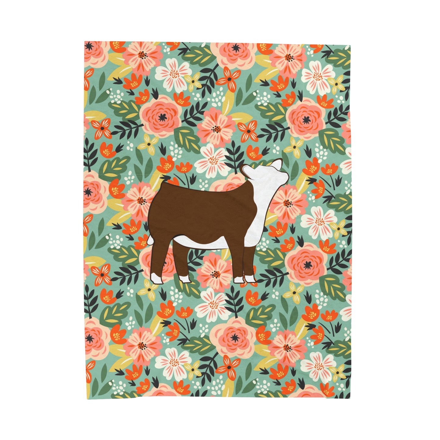 Hereford Heifer Floral Velveteen Plush Blanket | Show Heifer Gift | Livestock Buyer Gifts | Show Livestock Gift | Livestock Award