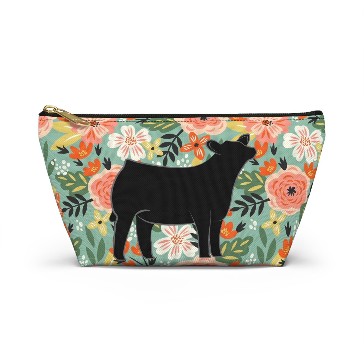 Angus Show Heifer Accessory Pouch | Show Heifer Floral Print Makeup Bag, Pencil Bag | Show Heifer Floral Travel Bag