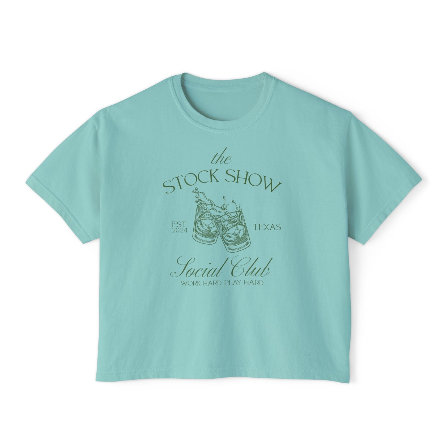 The Stock Show Social Club COMFORT COLORS Women's Boxy Tee | Country Club Vibes | Stock Show Mom Style | Show Lamb | Show Goat | 4H & FFA