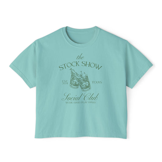 The Stock Show Social Club COMFORT COLORS Women's Boxy Tee | Country Club Vibes | Stock Show Mom Style | Show Lamb | Show Goat | 4H & FFA