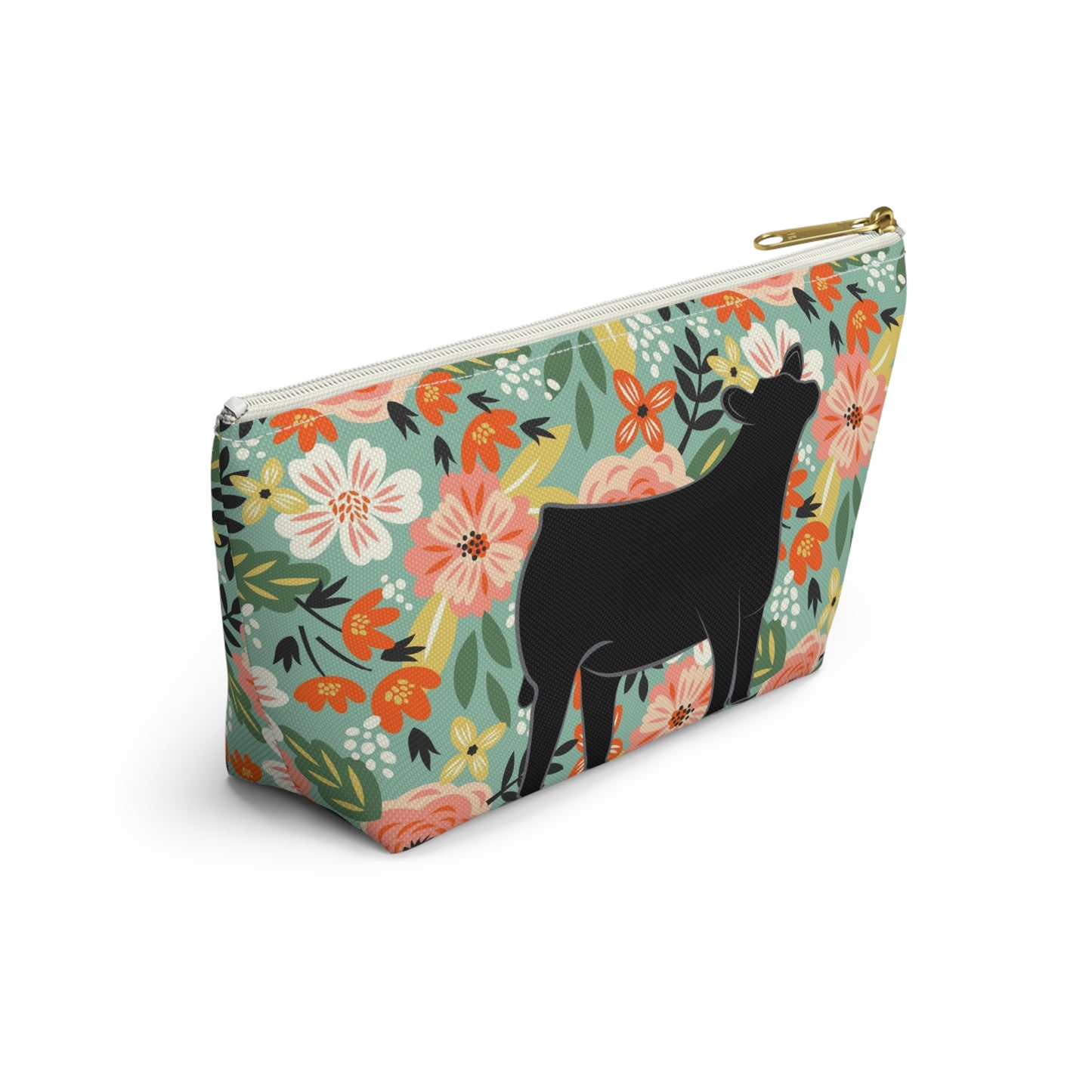 Angus Show Heifer Accessory Pouch | Show Heifer Floral Print Makeup Bag, Pencil Bag | Show Heifer Floral Travel Bag