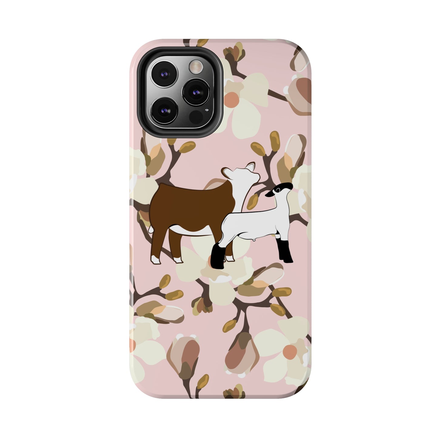 Show Lamb and Hereford Heifer Pink Magnolia Print Phone Cases | Livestock Phone Case | Livestock Gifts for Her | Lamb and Heifer Phone Case