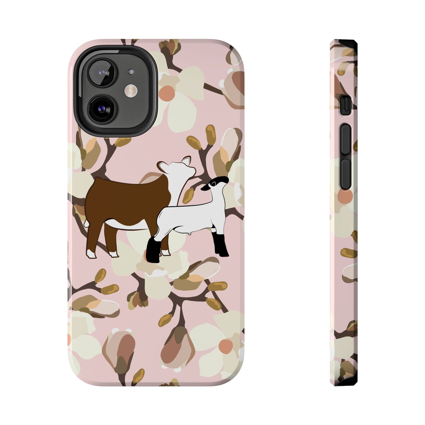 Show Lamb and Hereford Heifer Pink Magnolia Print Phone Cases | Livestock Phone Case | Livestock Gifts for Her | Lamb and Heifer Phone Case