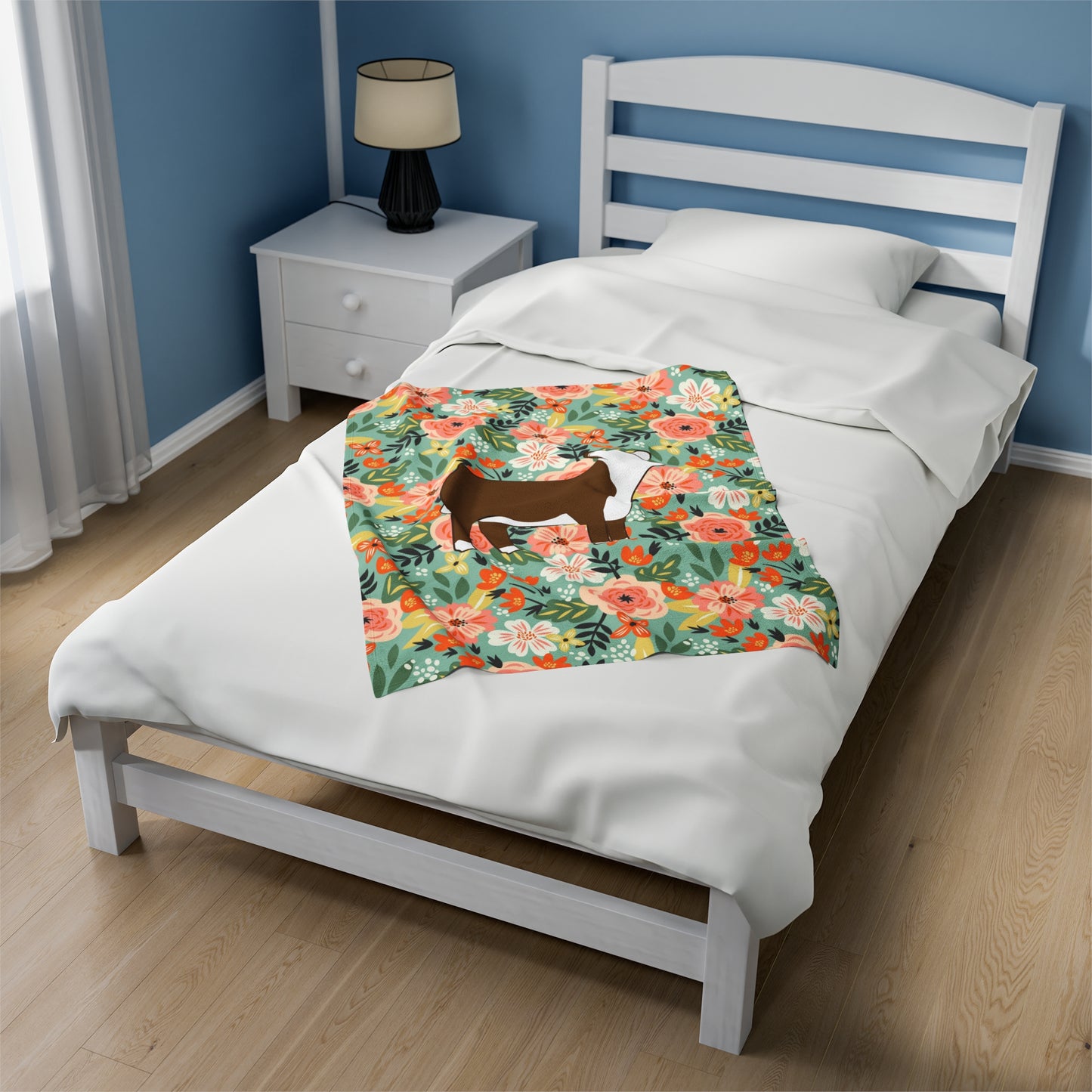 Hereford Heifer Floral Velveteen Plush Blanket | Show Heifer Gift | Livestock Buyer Gifts | Show Livestock Gift | Livestock Award