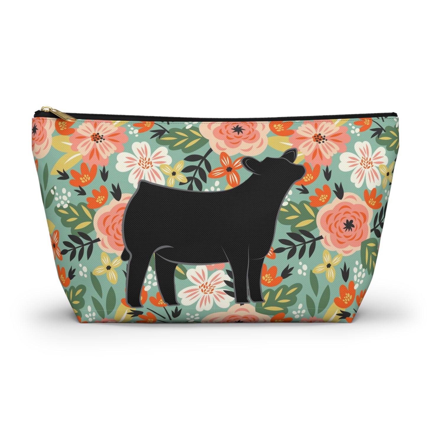 Angus Show Heifer Accessory Pouch | Show Heifer Floral Print Makeup Bag, Pencil Bag | Show Heifer Floral Travel Bag