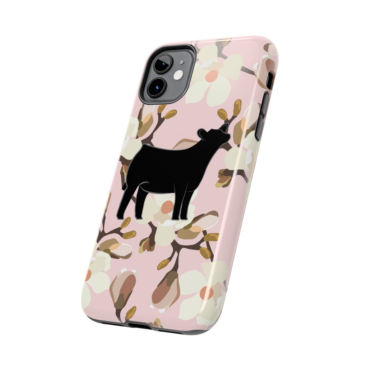 Angus Show Heifer Pink Magnolia Print Phone Cases | Livestock Phone Case | Livestock Gifts for Her | 4H Club Gifts | Show Heifer Phone Case